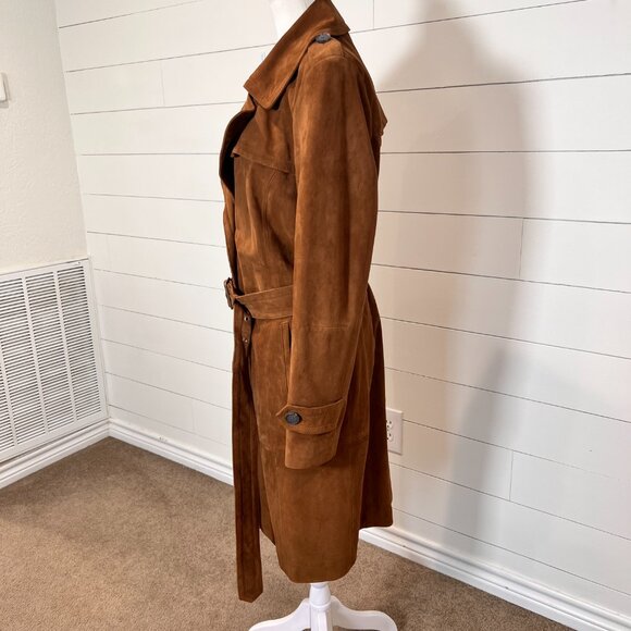 Antonio Melani Brown Suede Full Length Belted Coap Size M - Picture 3 of 9